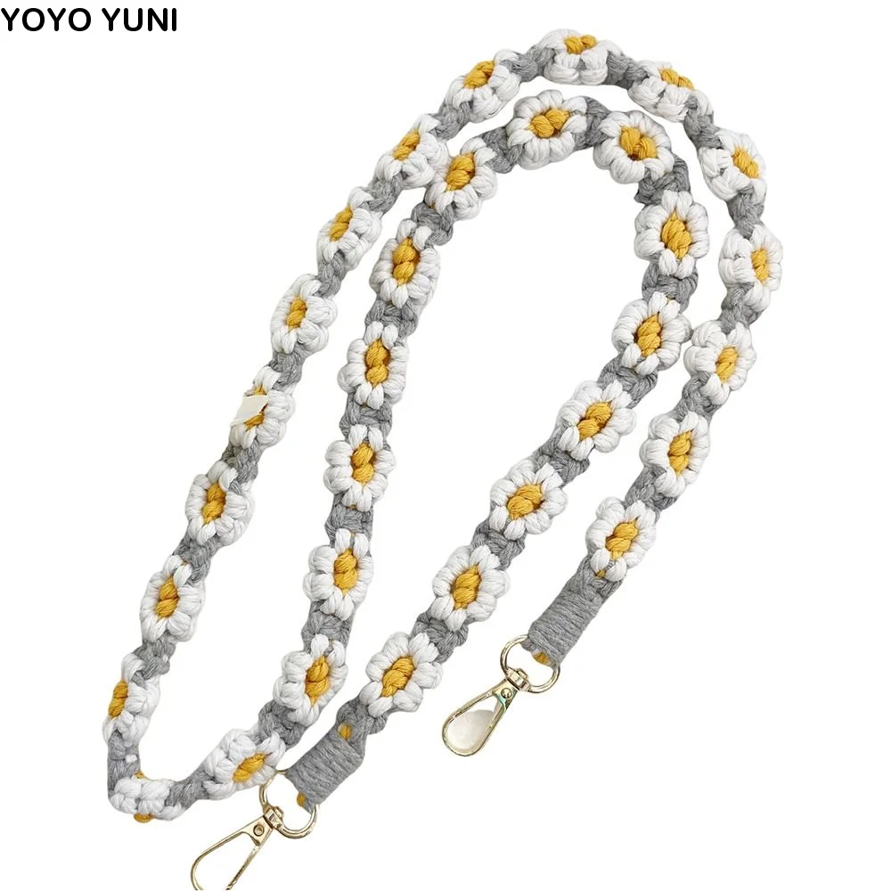 

Брелок ручной работы с цветком маргаритки в технике макраме, в стиле бохо, милый, богемный, с цветочным узором, из хлопкового плетеного шнура, подвеска для телефона, украшение для сумки