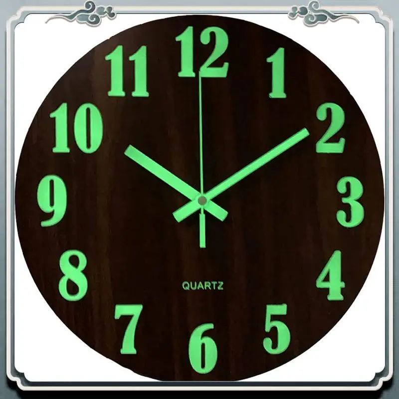 

AC76-3X светящиеся настенные часы, 12-дюймовые деревянные бесшумные нетикающие кухонные настенные часы для внутренней/наружной гостиной