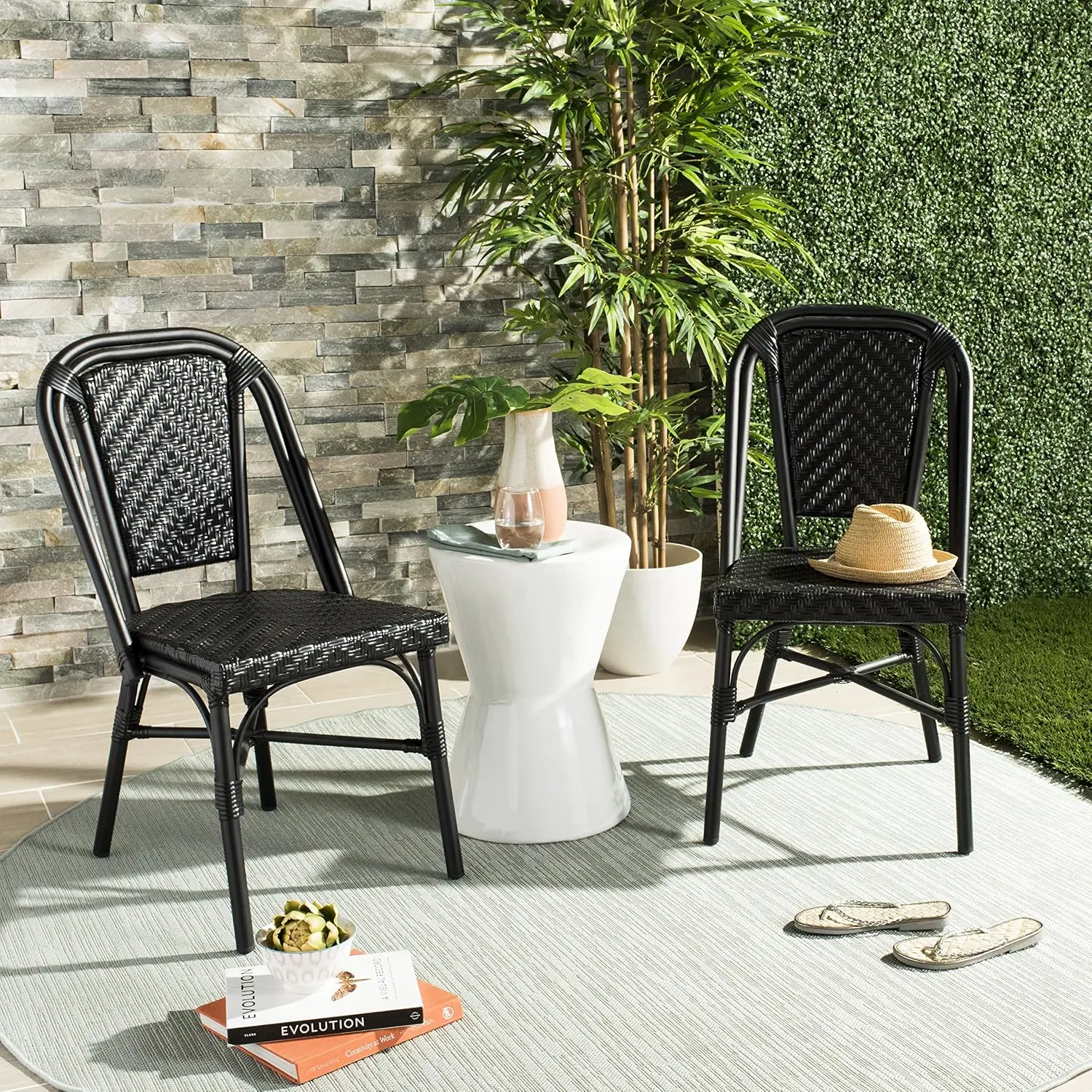 Outdoor Stacking Side Chair Weather Resistant Patio Garden Dining Chair, Black, Set of 2, Customized