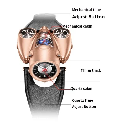 Hanboro Official Aviation Dual-Movement Mechanical Men's Watch Luxurious Hollowed-Out Personalized Fashionable Waterproof