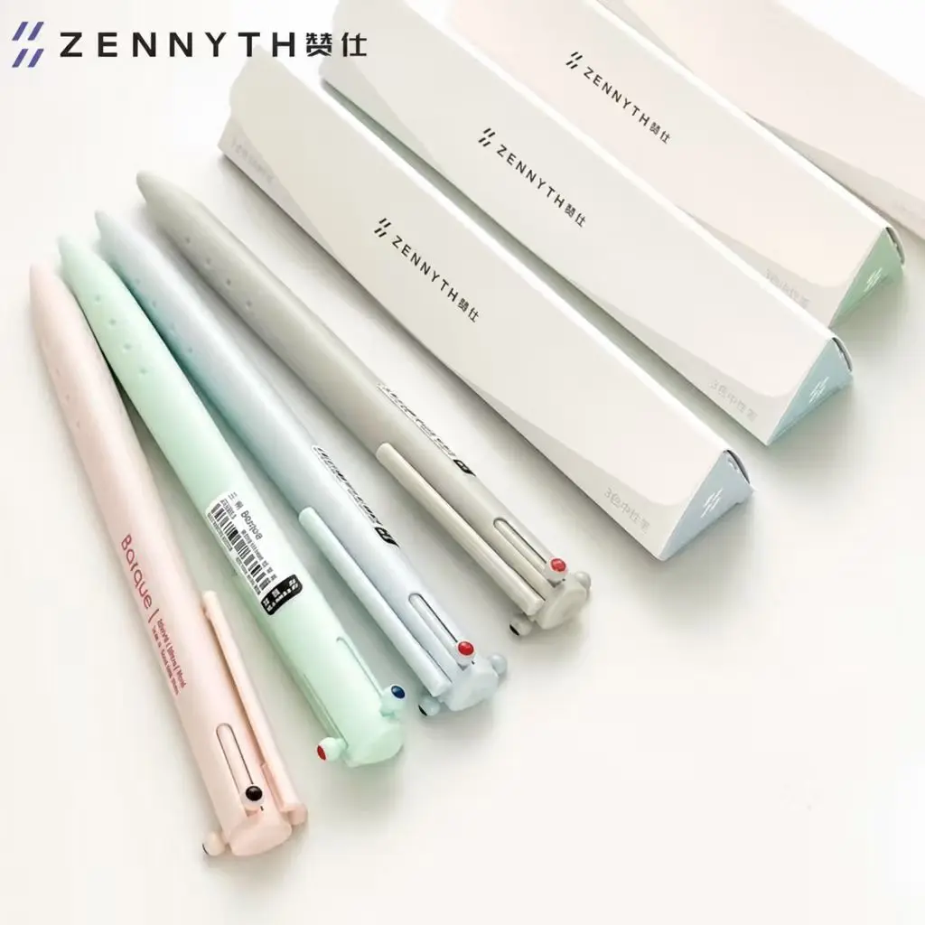 ZENNYTH Tri-color Gel Ink Pens Triangular Barrel Ergonomic Grip Anti-fatigue Multifunctional Pen High Quality Office Accessorie