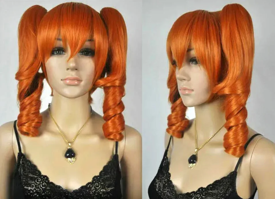 Cosplay Medium Long Orange Curly Spiral Heat Resistant Wig