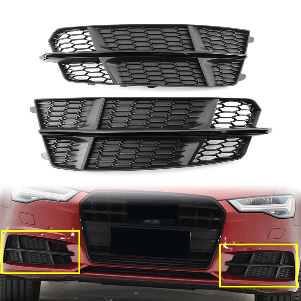 

2Pcs Car Fog Light Lamp Cover Grille Trim Front Bumper Grill For Audi A6 C7 S-Line 2014-2018 For S6 2016-2018