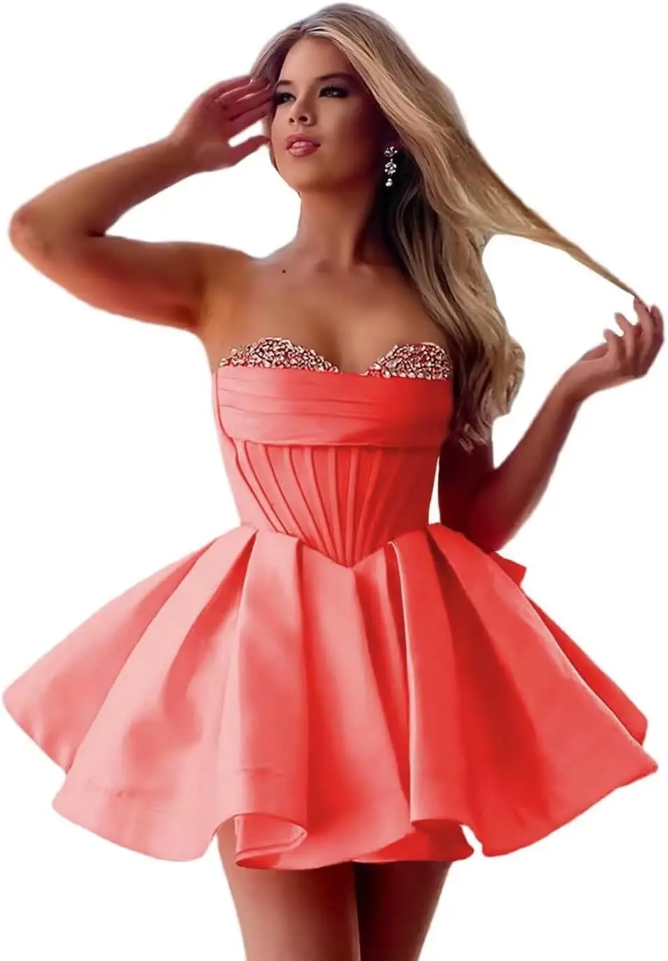 

Платья для встречи выпускников Короткие блестящие атласные платья DAMA для Quinceanera Коктейльное платье без бретелек из бисера выше колена, мини