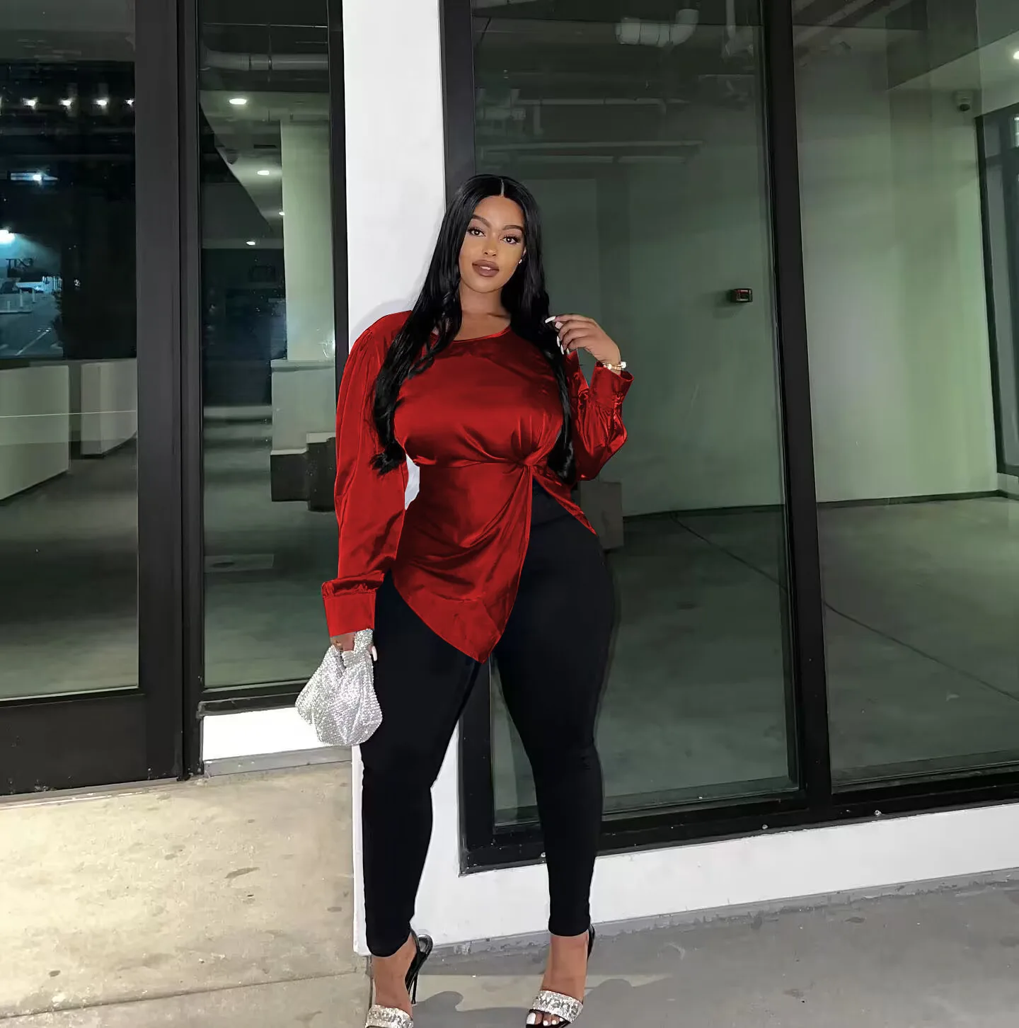 Luxury Satin Blouses Elegant Tops 2023 Winter Fall Y2K Clothes Sexy T Shirt Casual Sweatshirt Designer Clothes Women Crop Tops