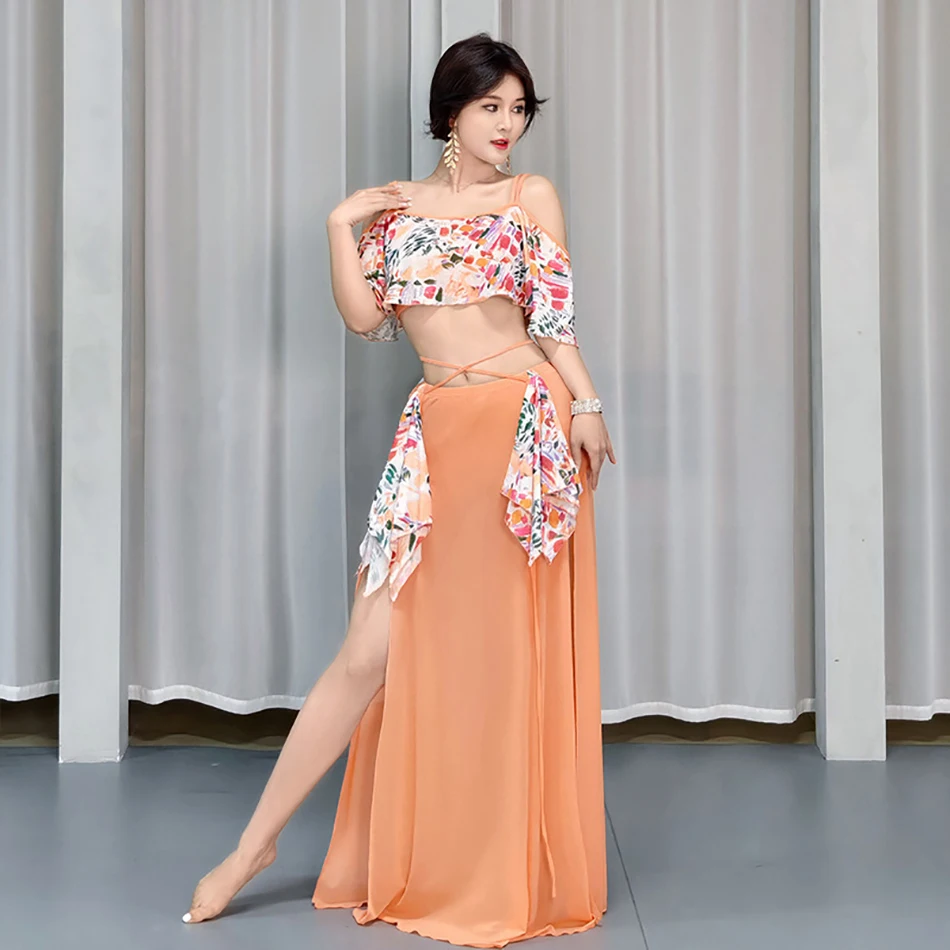 2-teiliges Set aus Oberteil und Rock, Bauchtanz-Kostüm, Kleid, Anzug für Erwachsene, Frauen, Bühnenauftritt, Arbeitsanzug, Übungskleidung