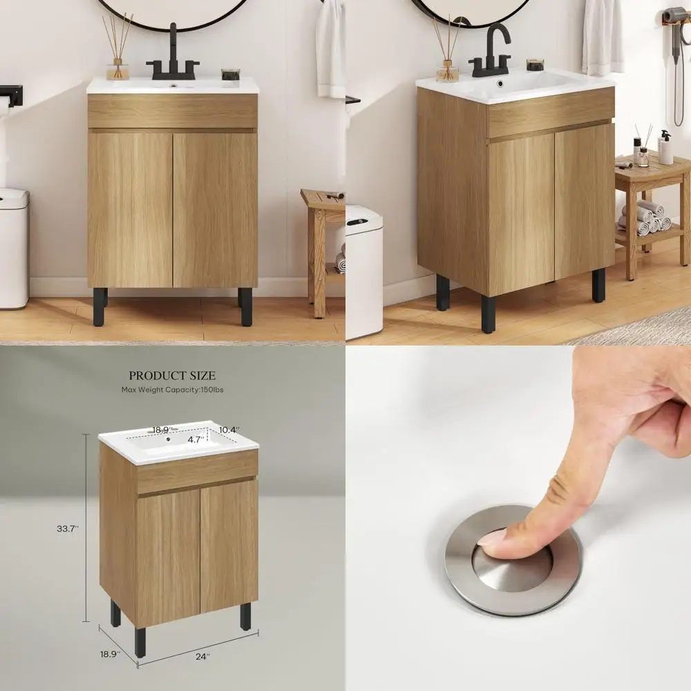 

"24" contemporary freestanding bathroom vanity with sink for compact spaces