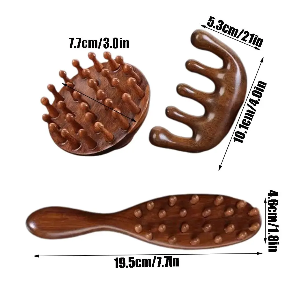 Scalp Relax Meridian Massage Comb Sandalwood Blood Circulation Head Massage Comb Wooden Handle Smooth Hair