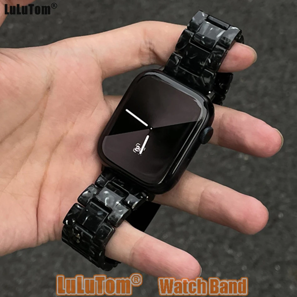 

Ремешок из смолы для Apple Watch Series 11, 10, 9, 8, 7, 6, 5, 4, SE, Ultra 2, iWatch 49/46/45/44/42/41/40/38 мм, с мраморным принтом и эффектом кракле