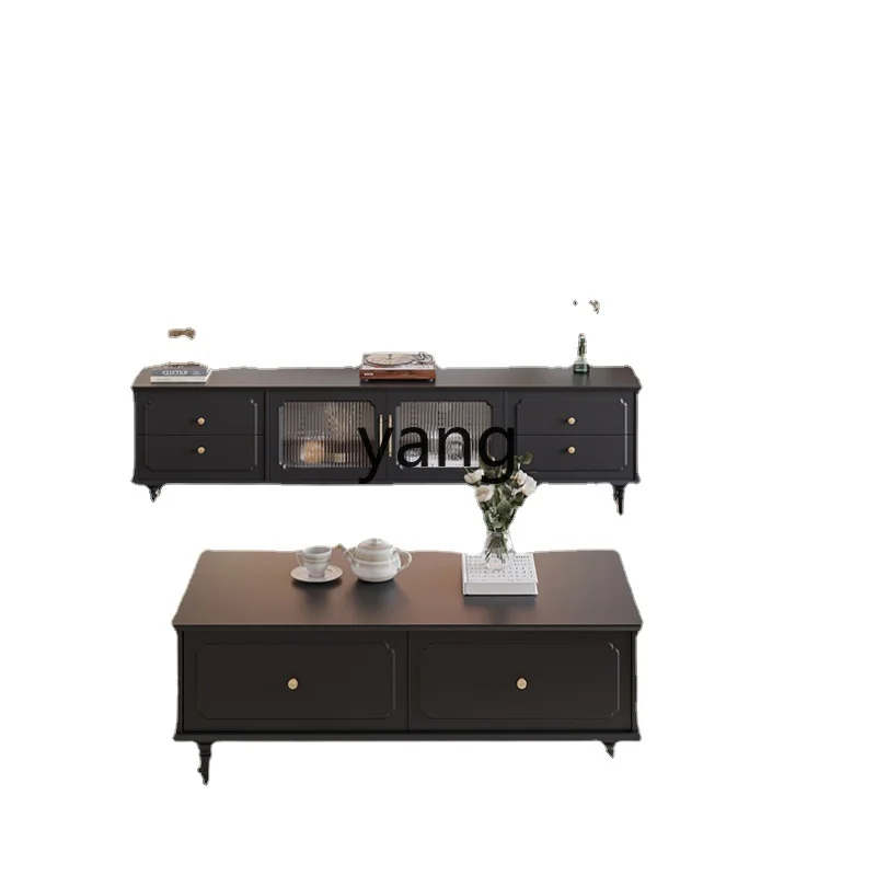 

Yjq Retro TV Cabinet and Tea Table Combination Home Living Room Antique Style Black TV Stand