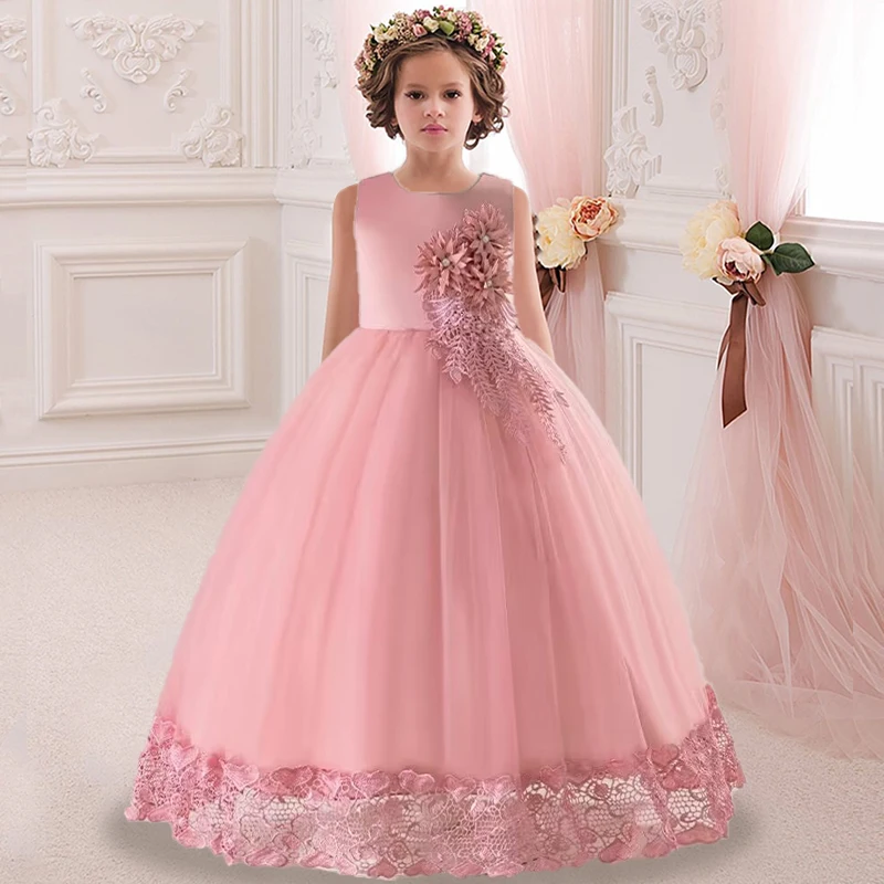 3-12 Years Kids Dress Flower Long Beading Elegant Teenagers Prom Gowns Dresses Girl Party Kid Evening Bridesmaid Princess