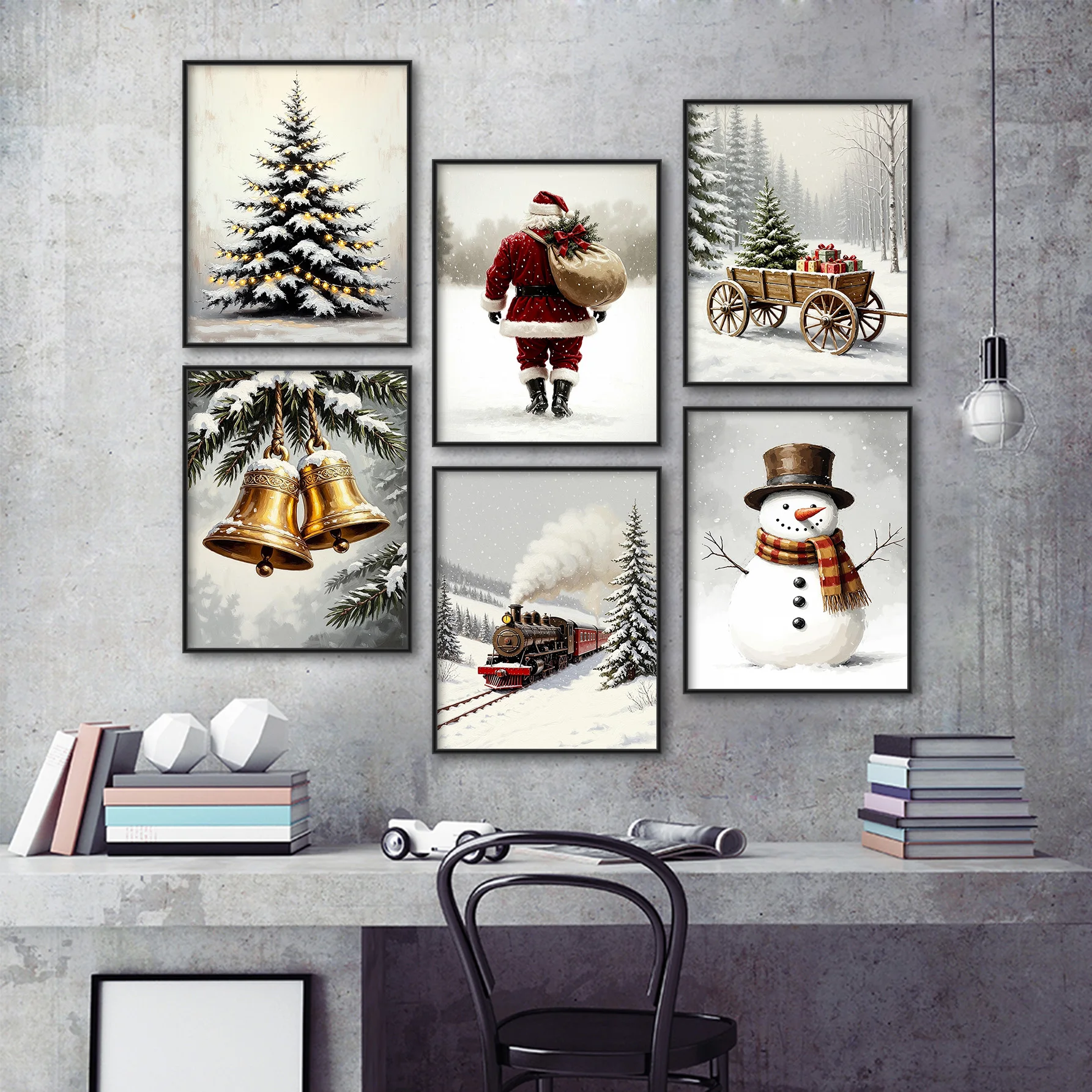 Christmas Wall Art Snowy Landscape Paintings Santa Claus Snow Man Tree Canvas Print Poster Winter Festivals Home Party Decor