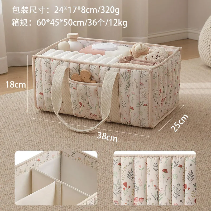 Large Capacity Diaper Organizer Portable Floral Nursery Storage Basket Newborn Essentials Diaper Storage Bag Outdoor Travel New