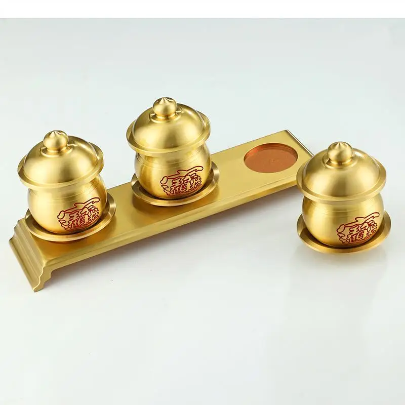 Pure Copper Offering Cup Three-piece Set Water Purification Cups Holy Tibetan Buddha Buddhist Supplies Ornament