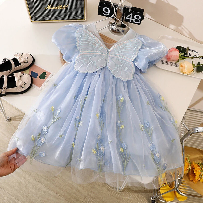 

Summer Baby Dress Summer Girl Gauze skirt Birthday Princess Dress butterfly Floral Childrens Voile Puff Ball Gowns Dresses 2-8 Y