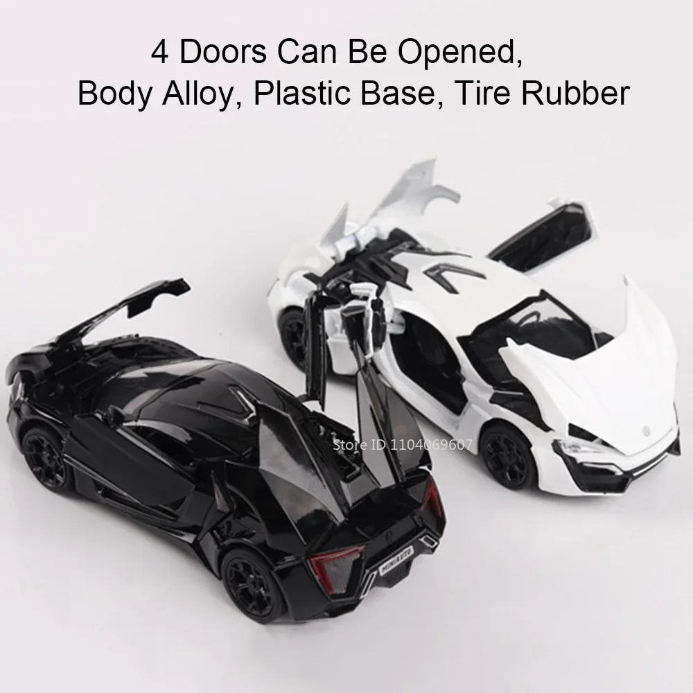 Scala 1:32 Lykan Modalità Auto Sportive Giocattolo Pressofuso In Lega Suono Luce 4 Porte Aperta Suono Luce Tirare Indietro Supercar Modelli Regali per Bambini