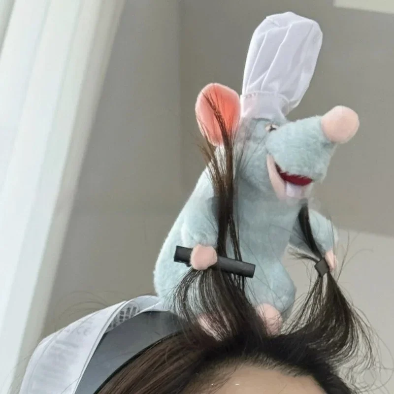 Disney ratatouille hairband novo dos desenhos animados boneca de pelúcia bandana francês de abas largas hairpin foto cocar criatividade presente da menina