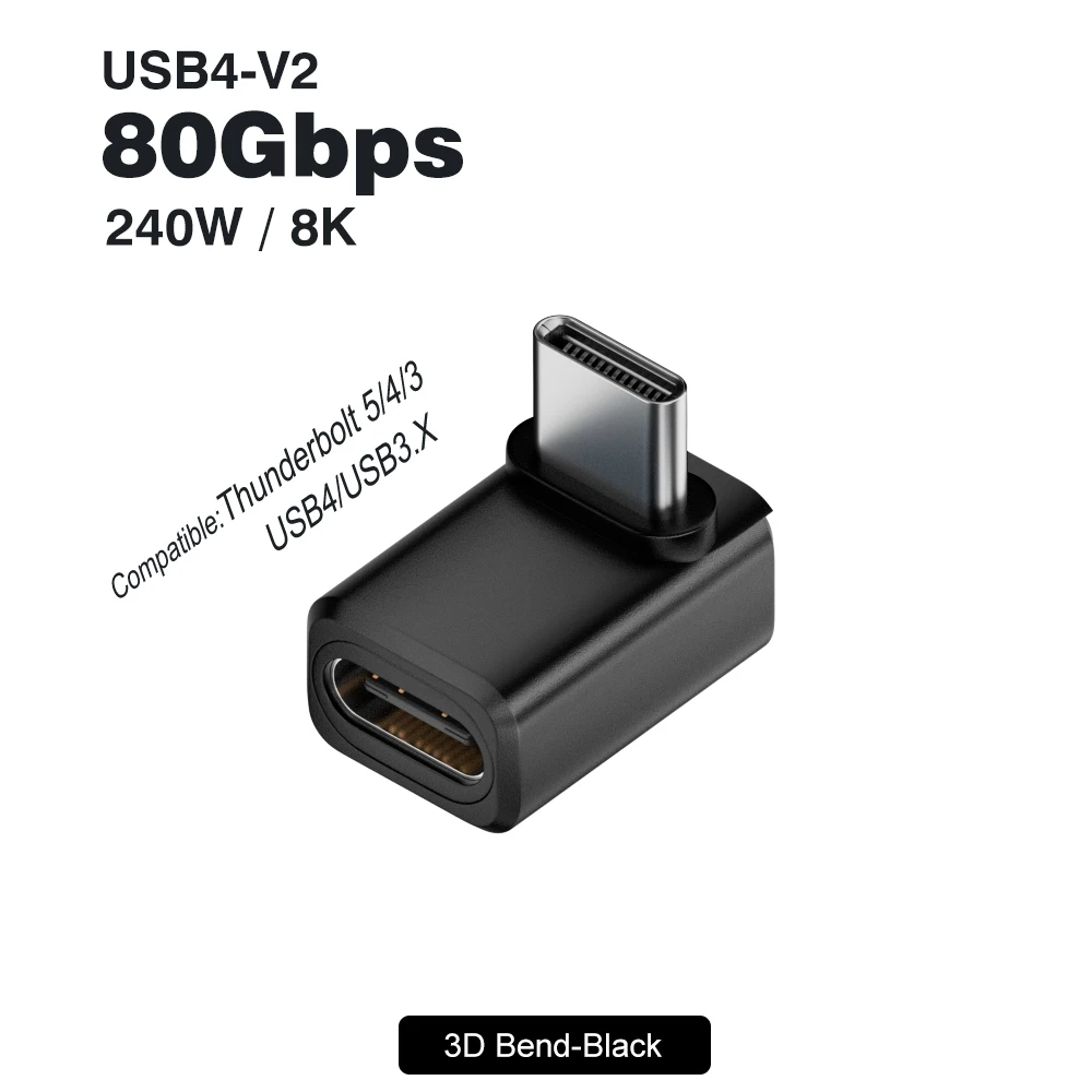 USB4 V2 90-Grad-Typ-C-Winkeladapter 80 Gbit/s Thunderbolt 5 4 3 Winkeladapter 240 W USB-C-Kabelstecker 40 Gbit/s für MacBook Air