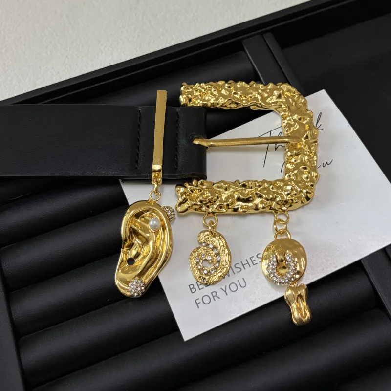 Retro Flash Crystal Ears Elements Pendant Belt, Catwalk Light Luxury High-end Waist Belts Decoration