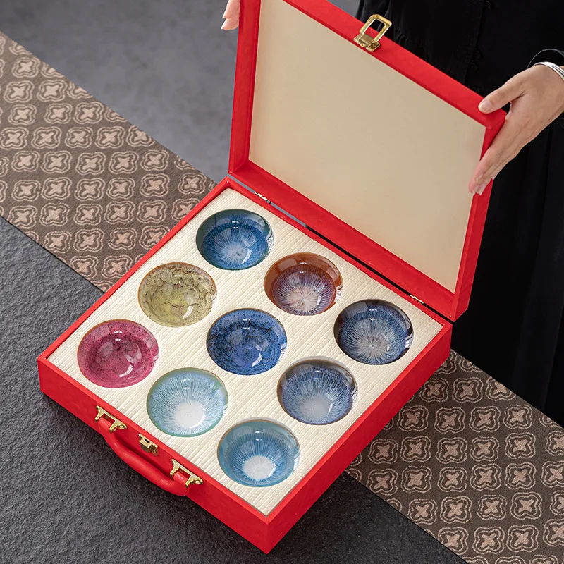 Kiln Change Jian Zhan Tianmu Glaze Nine Color Kung Fu Tea Set Master Gift Box Ceramic Small Tasting Cup