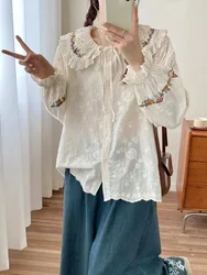 2026 Sweet lolita clothing mori girl sweet lace embroider bow shirts and blouses for women Japan style long sleeve tops