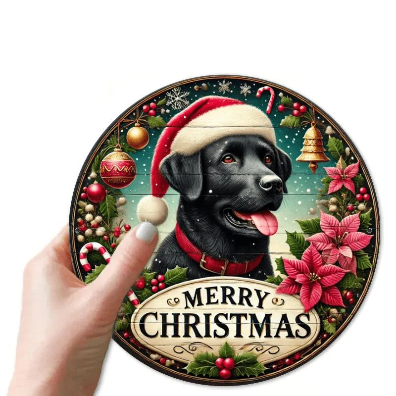 Rustikales schwarzes Labrador-Weihnachts-Holzschild – perfekt für Heim- und Außendekoration, Kranz-Mittelstück, Bauernhaus-Wandbehang, am besten