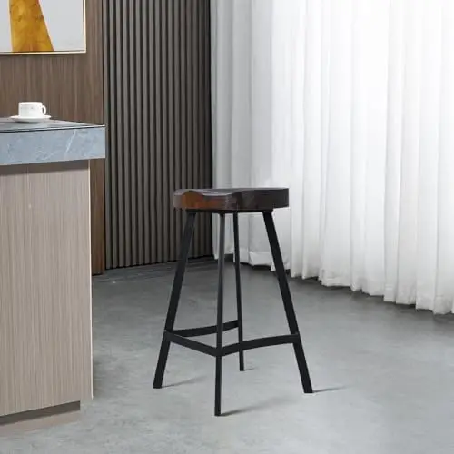 Industrial Counter Height Kitchen Stool, Backless Banquetas de jantar, Metal e Madeira, Empilhável, Totalmente W, Conjunto de 2, 26,77"