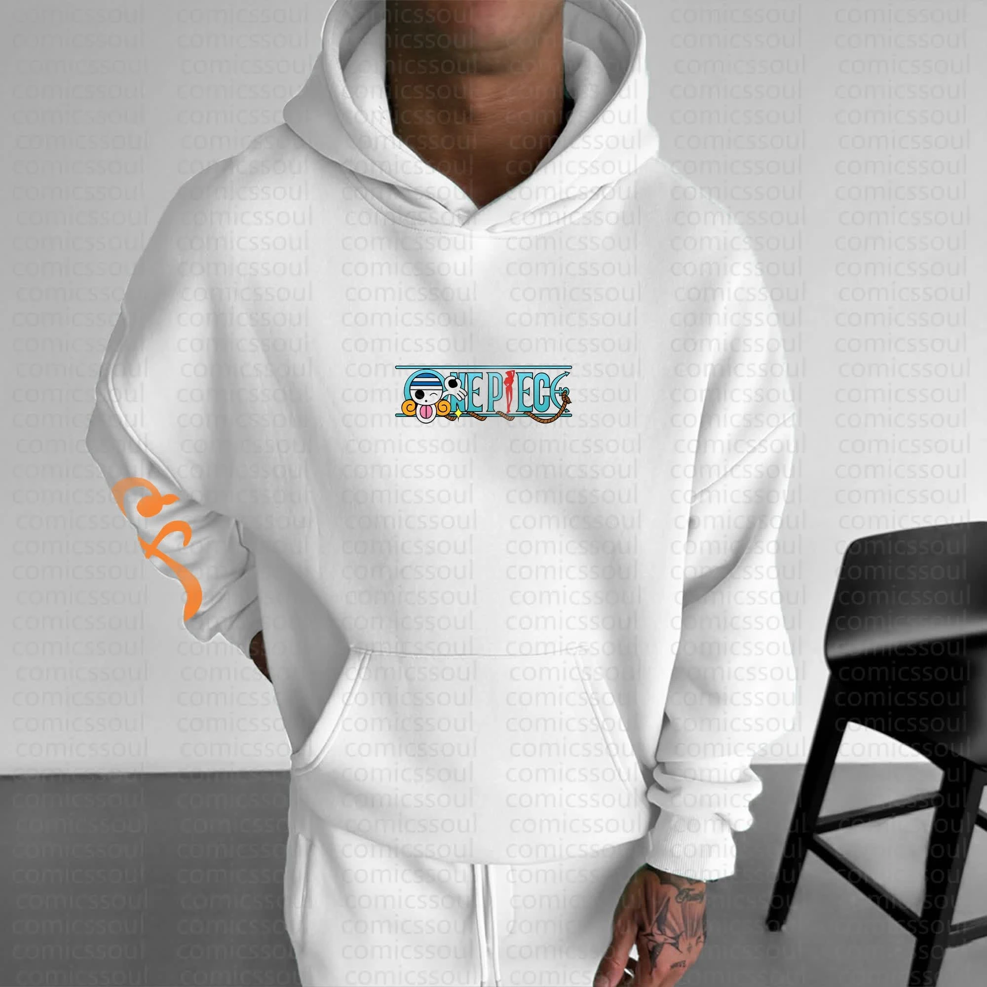 Uma peça nami hoodie das mulheres dos homens outono inverno solto casual streetwear correndo de fitness branco anime moletom com impressão laranja