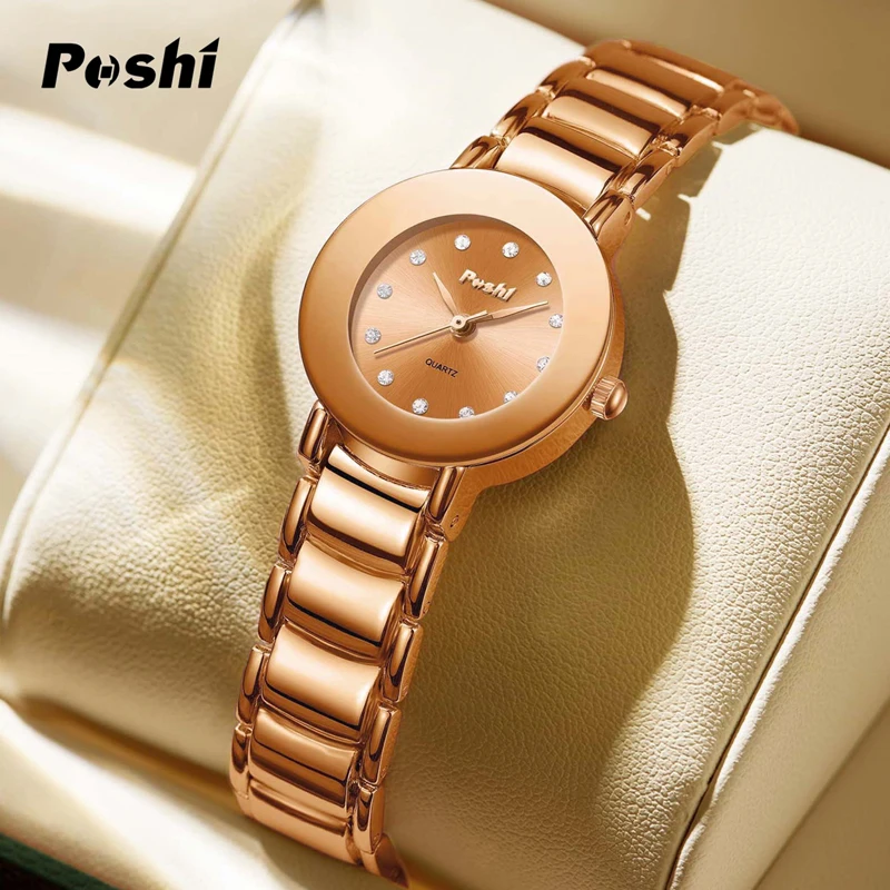 POSHI Fashion Quartz Watch For Women Luxury Stainless Steel Strap Original Brand Top Lady Wristwatch Simple Style With Watch Box