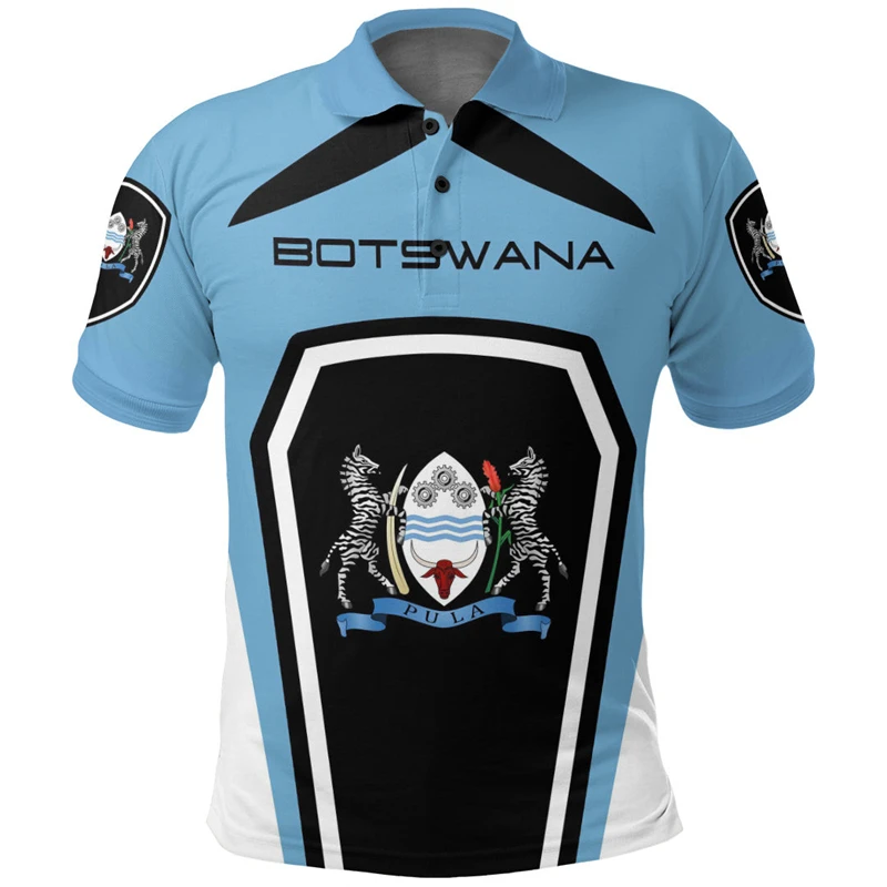 Africa Botswana Map Flag 3D Printed Polo Shirts For Men Clothing Short Sleeve Patriotic Coat Of Arms POLO Shirt Jersey GYM Tops