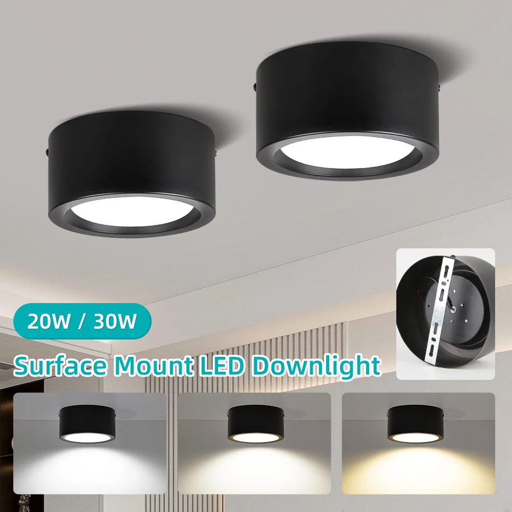 

LED Downlight AC220V 20W 30W Round Surface Mount Spot Light 3 Colors Adjust Ceiling Light for Bedroom Kitchen Indoor Down Lamp