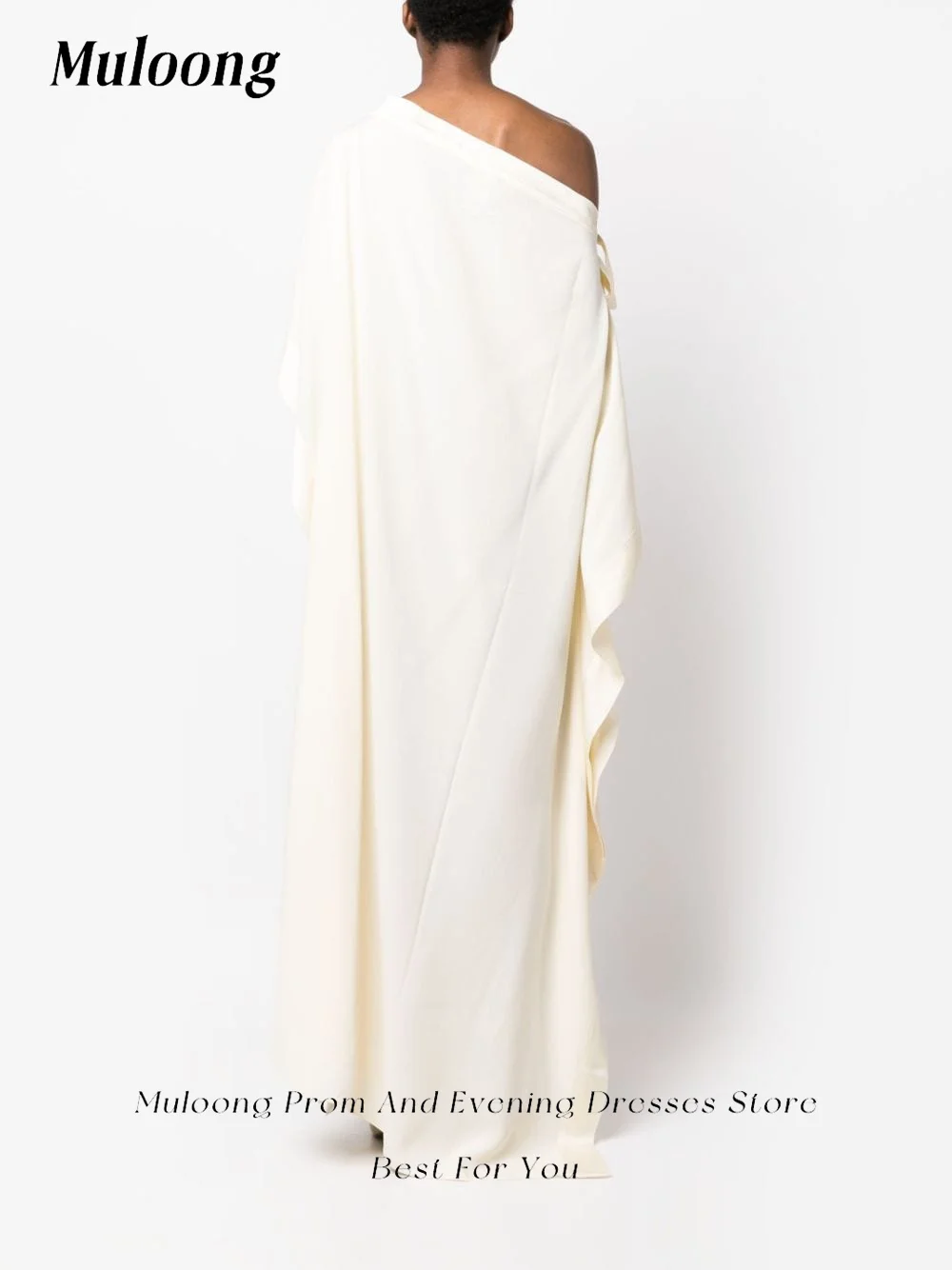 Muloong Ivory One Shoulder Maxi Dress Floor Length Asymmetrical Saudi Aribia Women Luxury Party Dress 2023