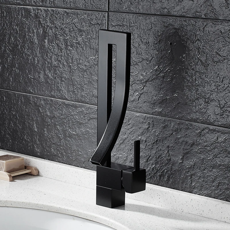 Bright Chrome Bathroom Basin Faucet Brass Deck Mounted Waterfall Mixer Taps Single Handle Hot Cold Water Mixer Tap
