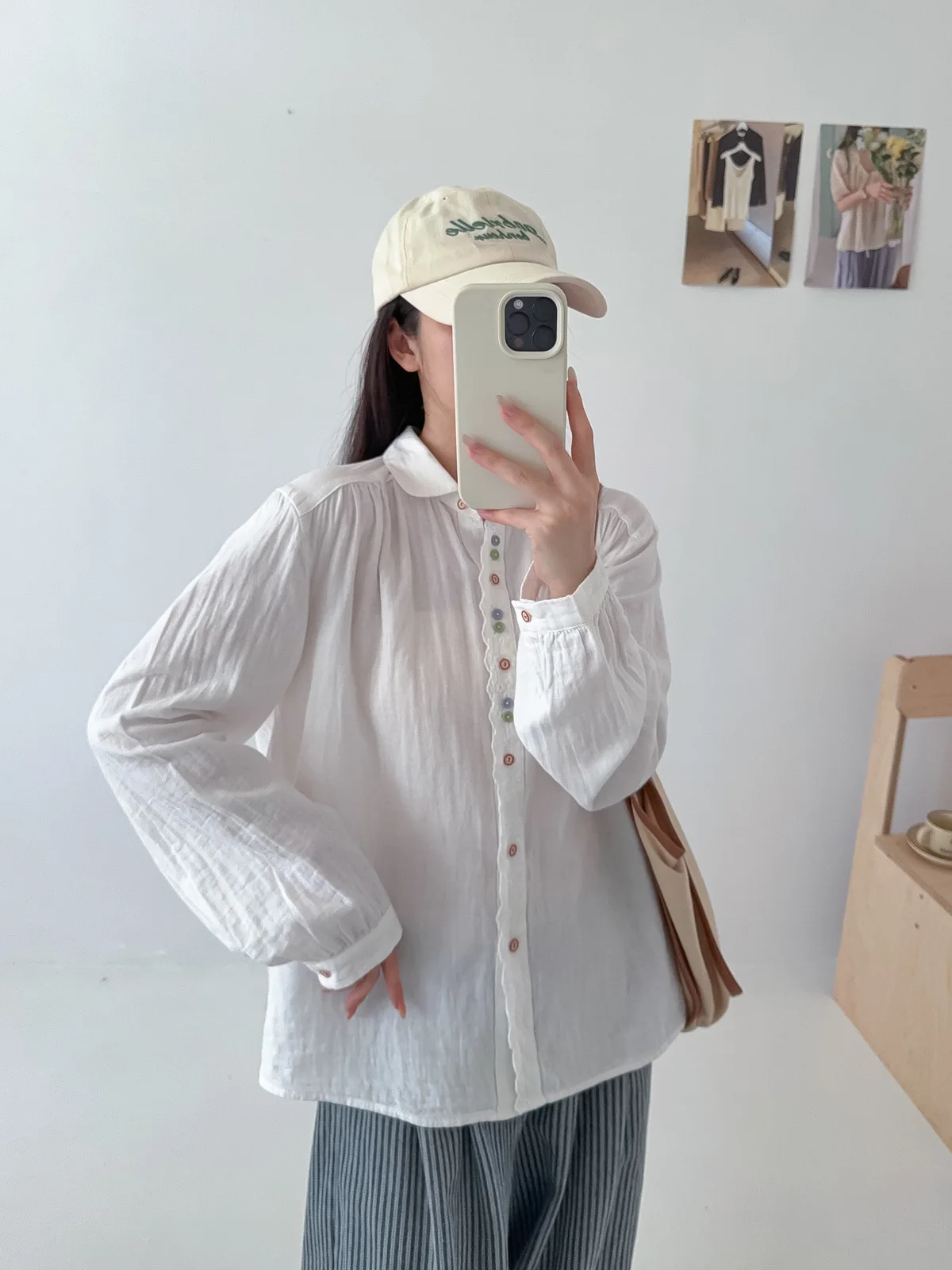 New 2025 Autumn Cotton Yarn Long Sleeve Shirt, Women Turn-down Collar Lace, Mori Girl Colorful Buttons Loose Blouse T5O456CC