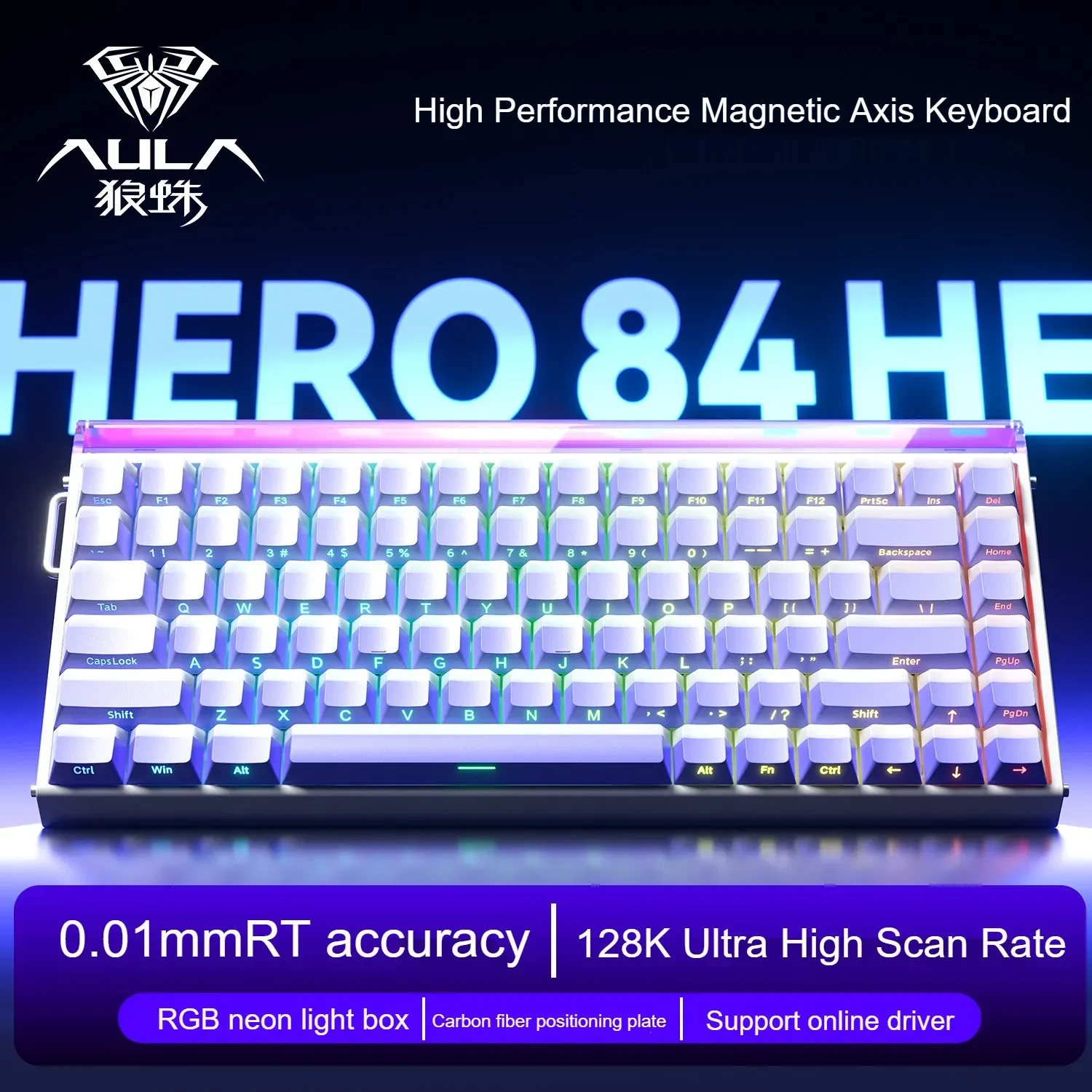 

Игровая клавиатура AULA HERO 84 HE с проводным магнитным подключением, RGB-подсветкой, магнитными переключателями, частотой отклика 8K и частотой сканирования 128K