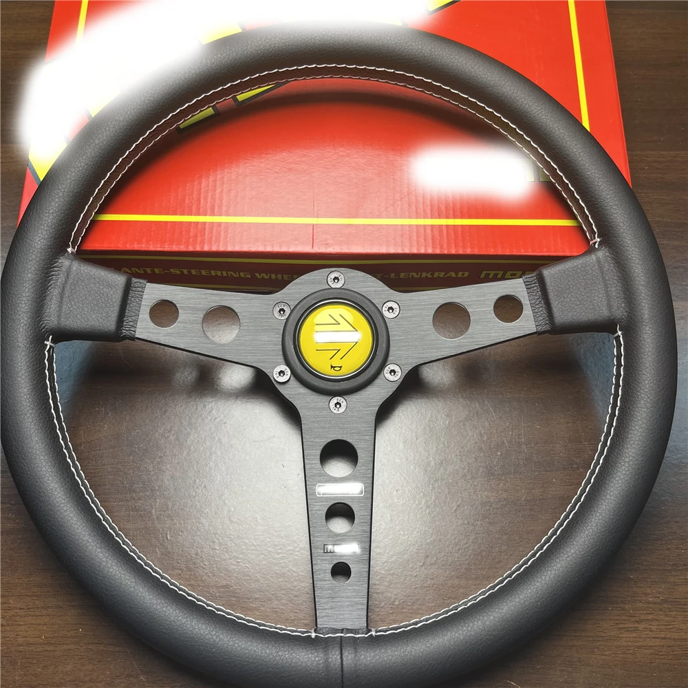 

Car modified universal leather flat steering wheel 14inch/340mm For MOMO Prototipo Style pu Leather Racing Sport Steering Whee