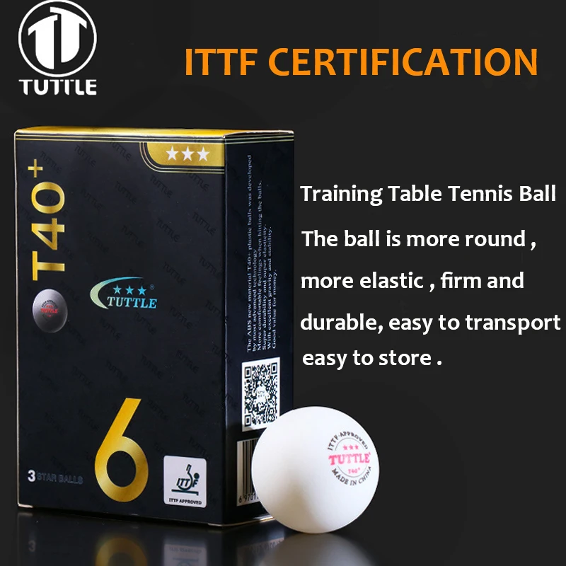 KOKUTAKU TUTTLE Table Tennis Ball ABS Plastic 3 Stars 40+mm Seamed Ping Pong Balls for Game Competition ITTF Approved 6PCS/Box