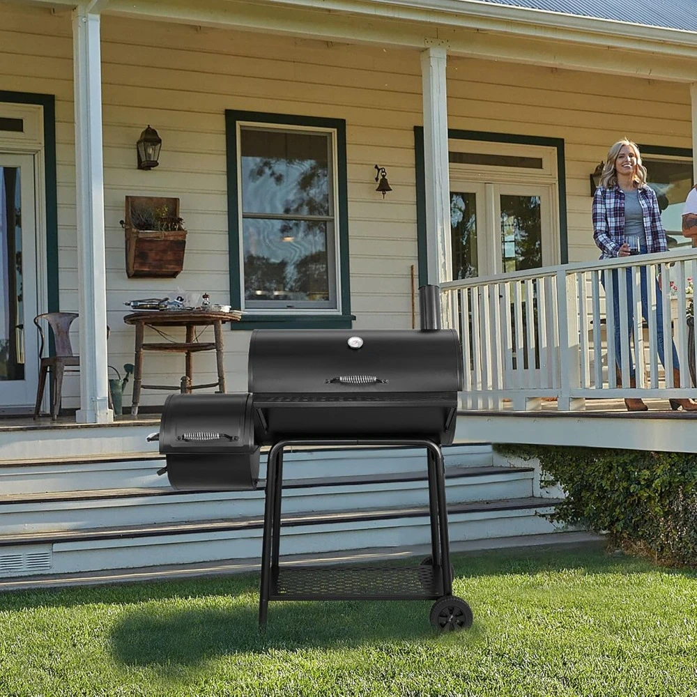 Offset Smoker Charcoal Grill with Cover - Perfect for Outdoor BBQs and Backyard Gatherings