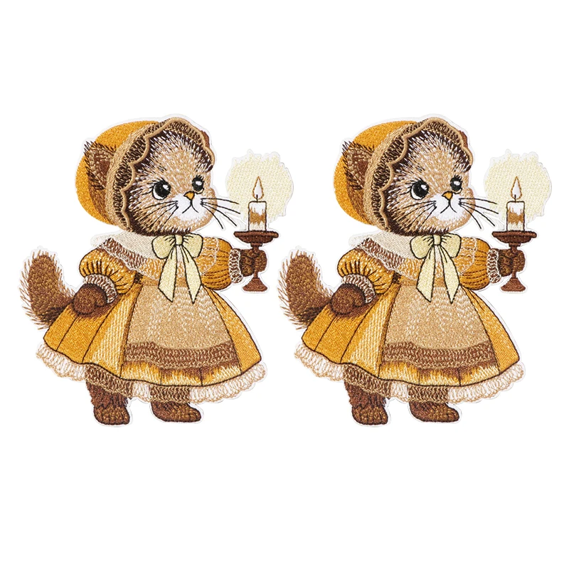 

2 шт., вышитая нашивка с милой свечой и котом, милый мультяшный животный вдохновляющий железный значок для одежды, куртки, шляпы дальнобойщика, сумки, сделай сам, подарок