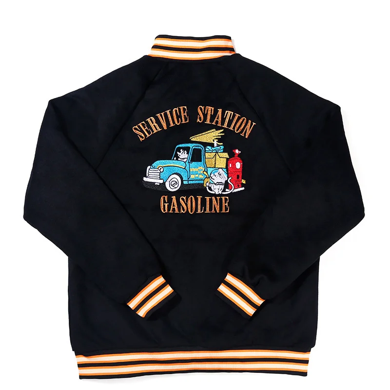 Gas Station Spring Embroidered Stand Collar Wool Coat Outdoor Sport Student Training Combat Men's Women's Woolen Baseball Jacket