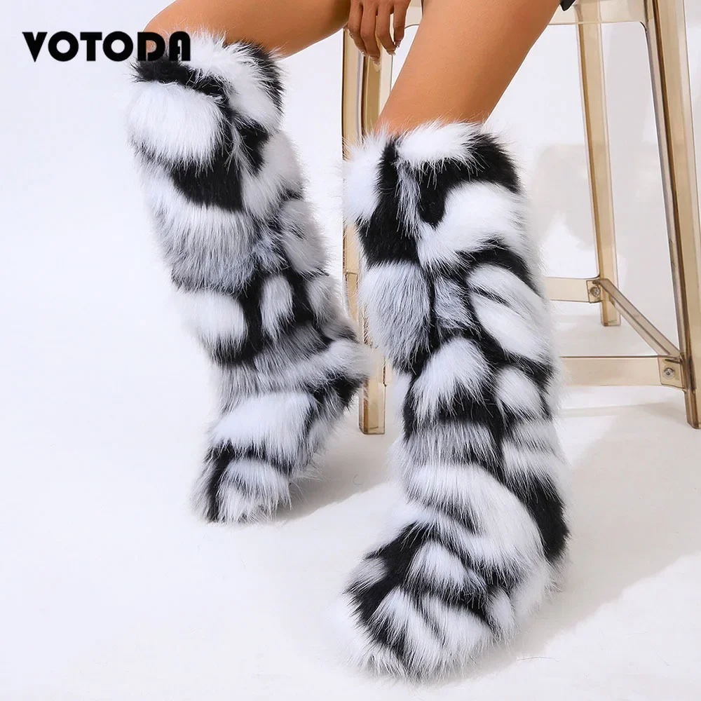 Winter Women Snow Boots Faux Fur Long Boots Warm Plush Platform Knee-high Boot Outdoor Furry Cute Over-the-knee Boots Girls Y2K