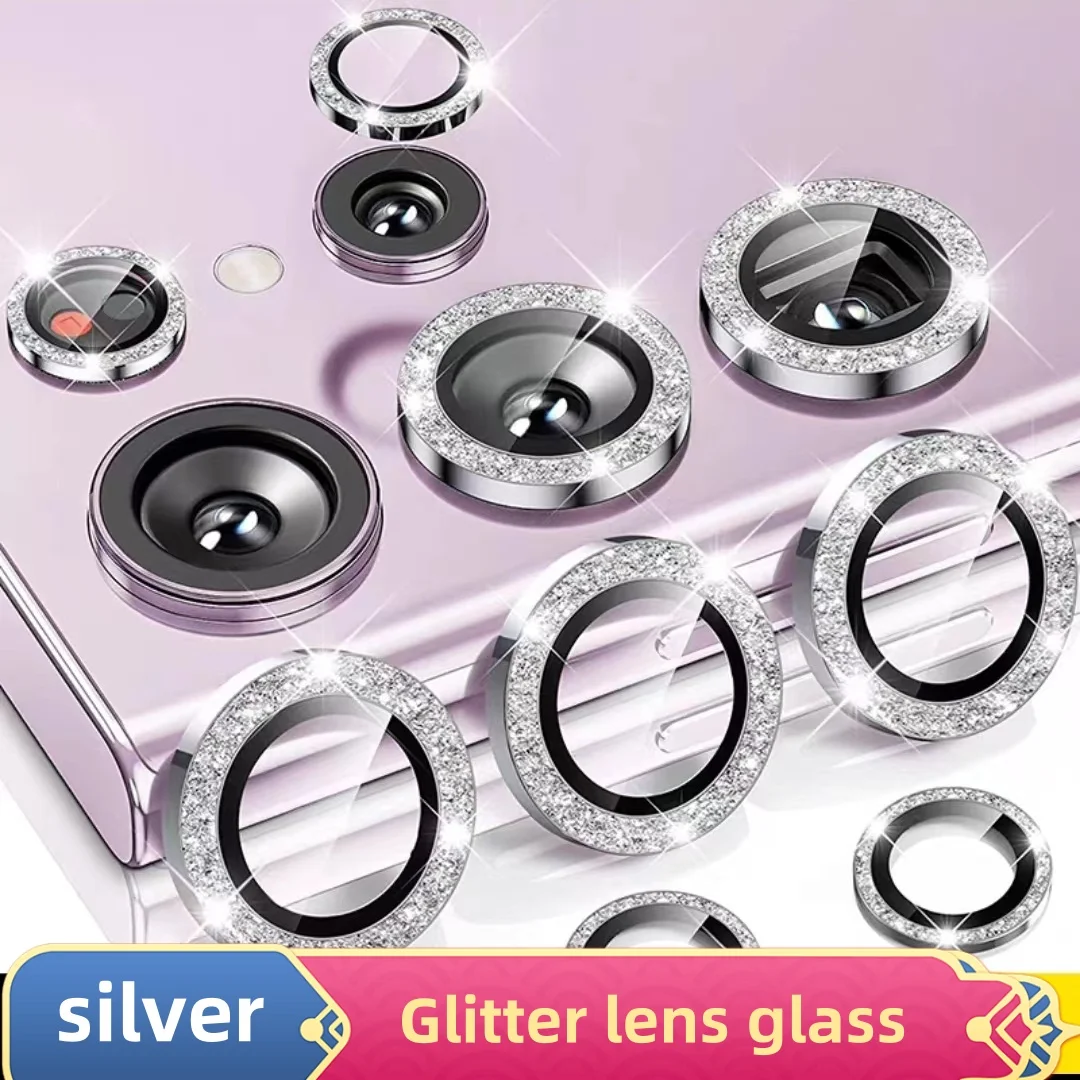 Para samsung galaxy s24ultra s24 + s24 protetor de câmera glitter metal anel lente vidro para galaxy s24plus tampa da lente traseira