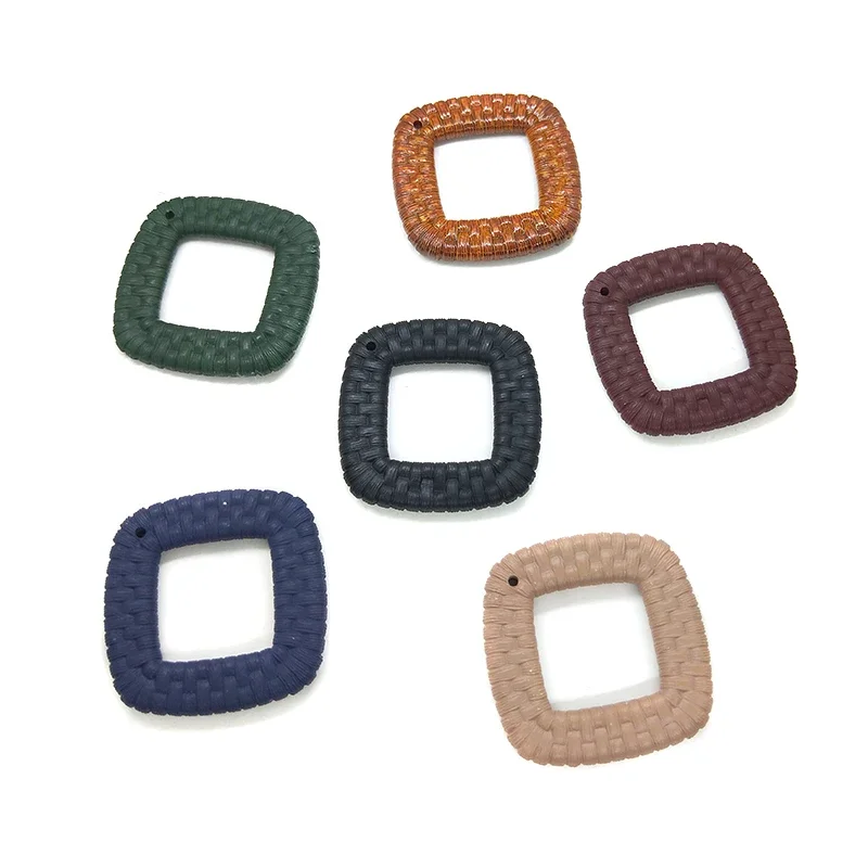 New Fashion 4pieces/bag Acrylic Rattan Weaving Shape Rhombus Charms Pendants for DIY Earring Jewelry Making Finding Accessories