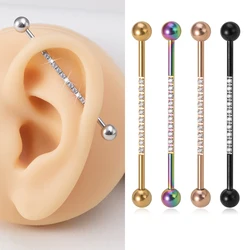 1pc CZ Crystal Stainless Steel Industrial Bar Earring 14 Gauge Industrial Piercing Barbell Body Jewelry for Women Men