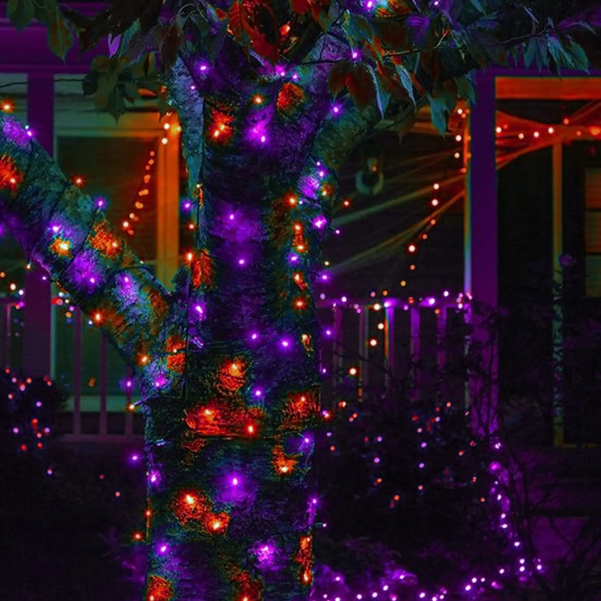 1 Set Orange & Purple Halloween String Lights Decor with Timer, Total 120Meters Copper Battery Powered Fairy Lights Halloween