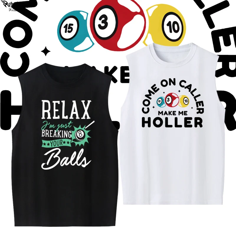 Pure Cotton Sleeveless T-Shirt Unisex Loose Fit Billiard Hall Style Summer Vest Women's Model Black Eight Snooker Surrounding