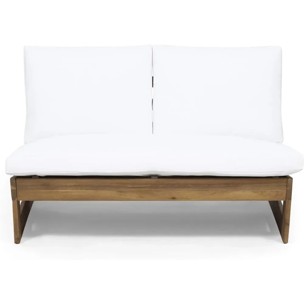 

For Outdoor Acacia Wood Loveseat with Cushions, and White