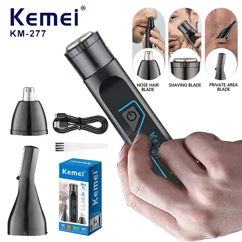 

Электробритва Kemei, безболезненная USB перезаряжаемая бритва для мужчин, триммер для волос в носу, ушах, бровях, профессиональный триммер для волос на лице 3 в 1