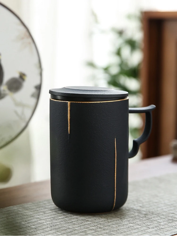 

Japanese Sle Cerc Tea Brewing Cup Home Use Bla Office Tea Water Separation Mug with Lid Creative Personal Mark Cup
