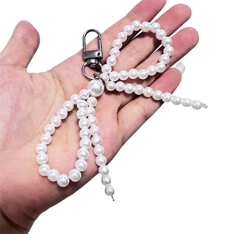 1PCS Bag Charms Pendant Handmade Pearl Bow Shaped Keyring Keychain Ornament For Bags Phone Delicate Beaded Key Chain